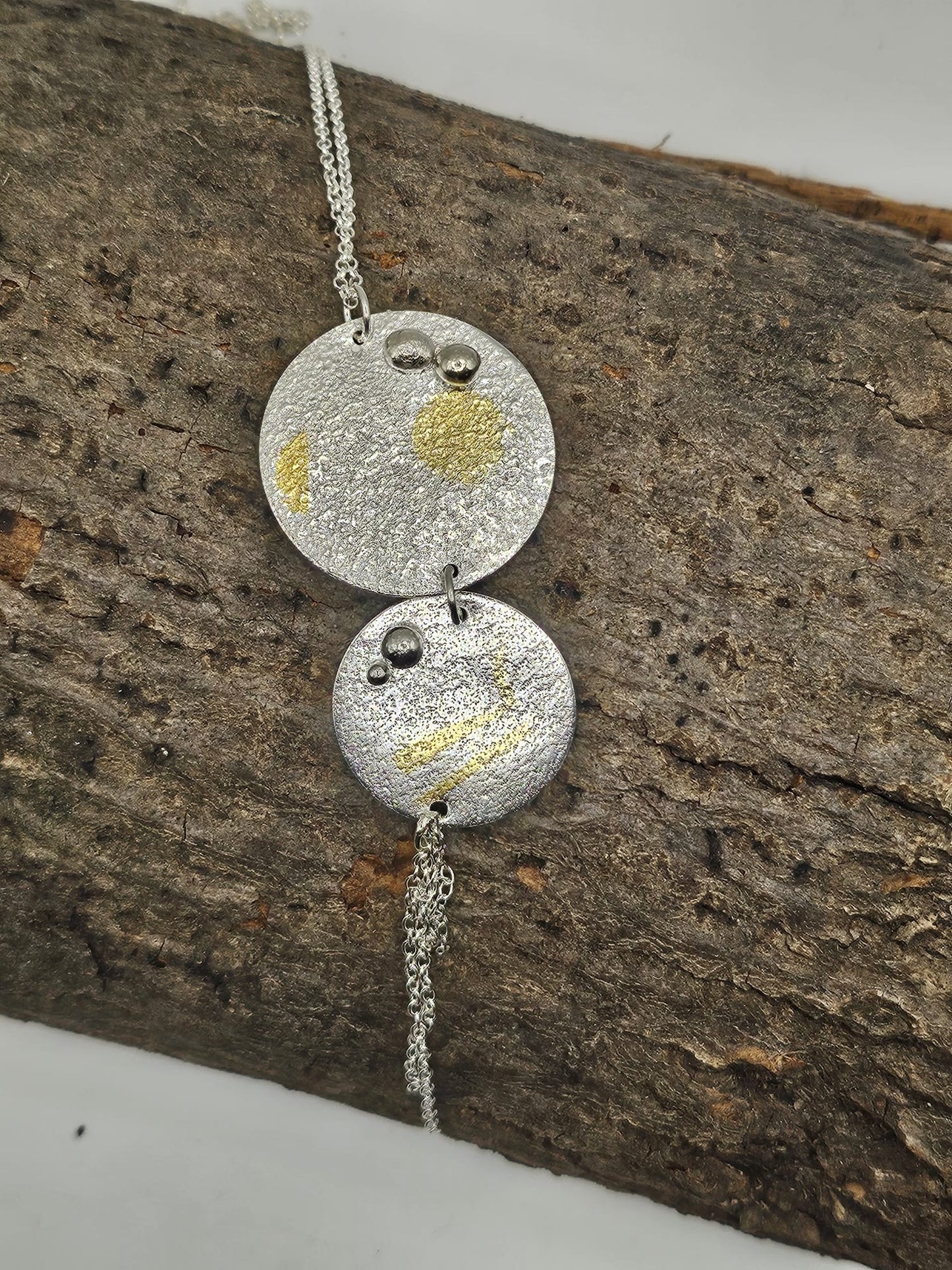 Sterling Silver Drop Circle Pendant with Keum-Boo