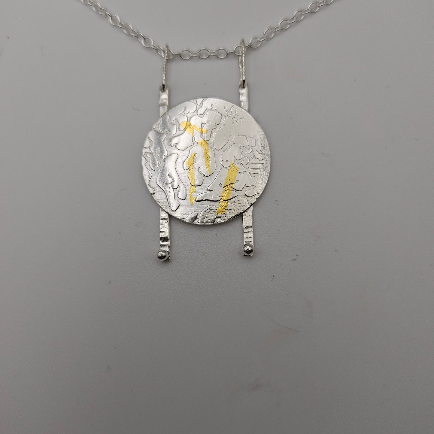 Sterling silver unique pendant with keumboo.
