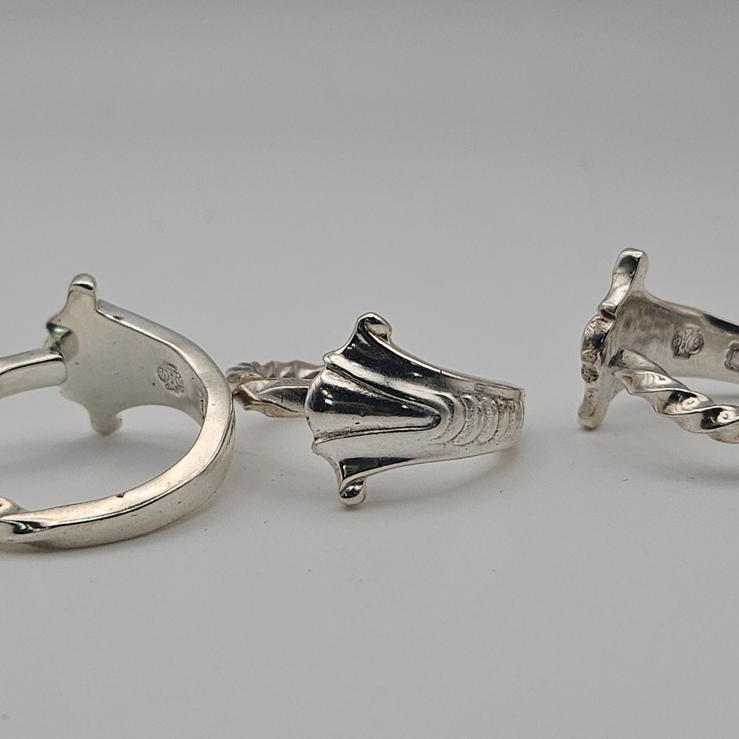 Sterling silver scroll and barley twist spoon handle ring