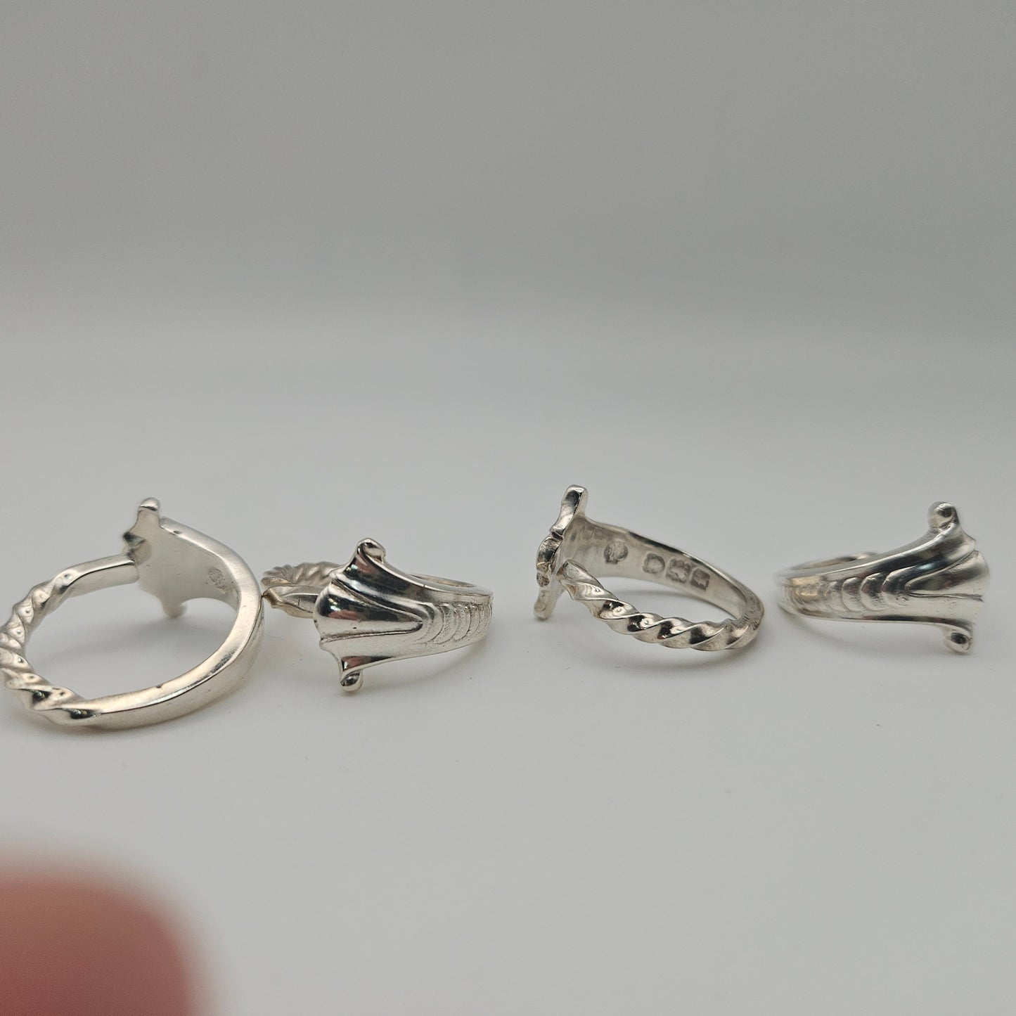 Sterling silver scroll and barley twist spoon handle ring