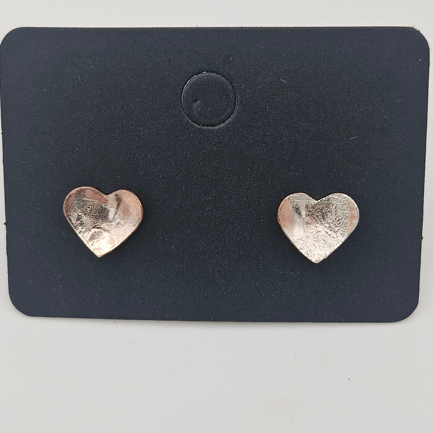 Sterling silver reticulated onto copper. Love heart studs earrings