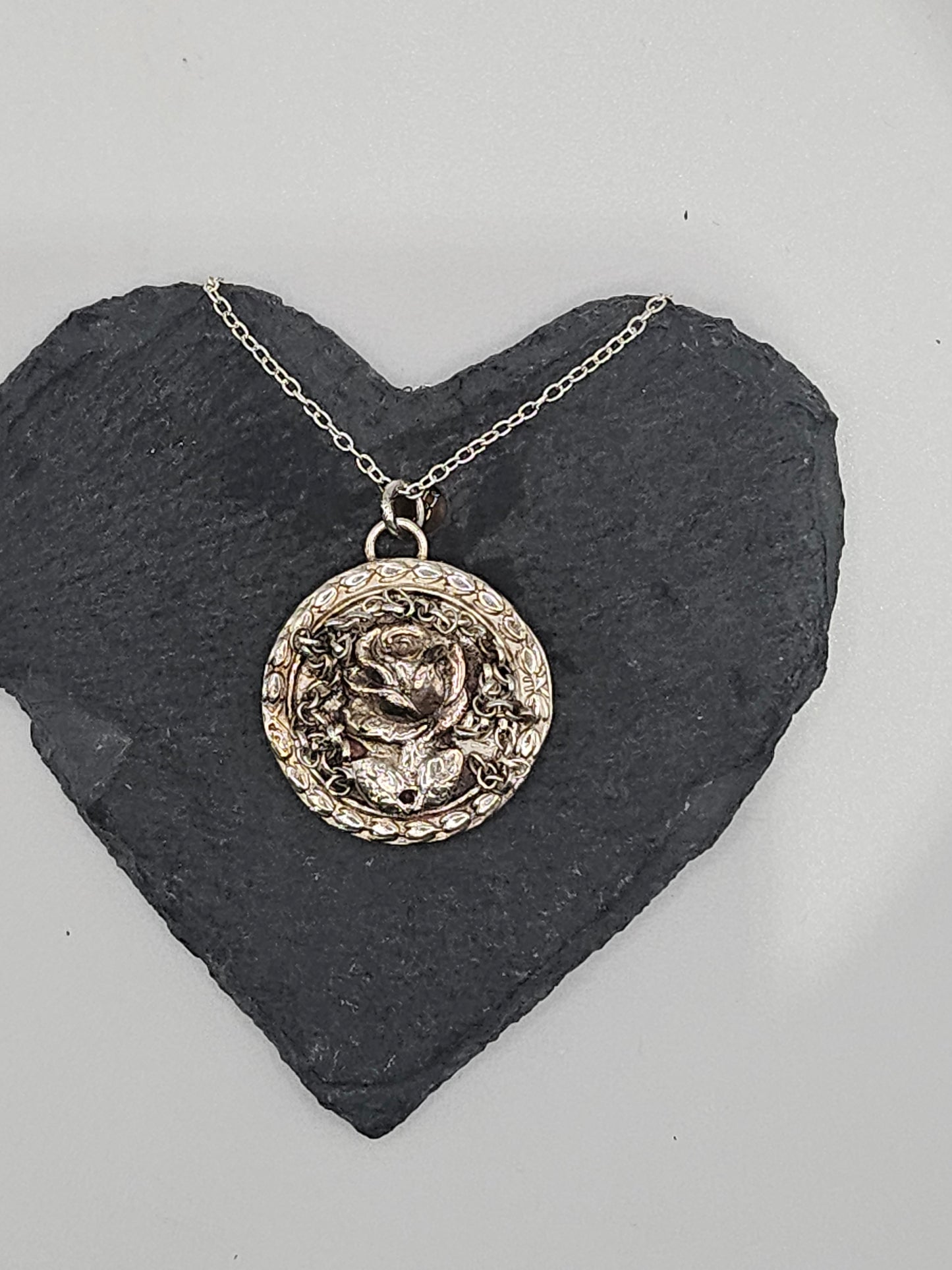 Sterling Silver Necklace with Rose Pendant