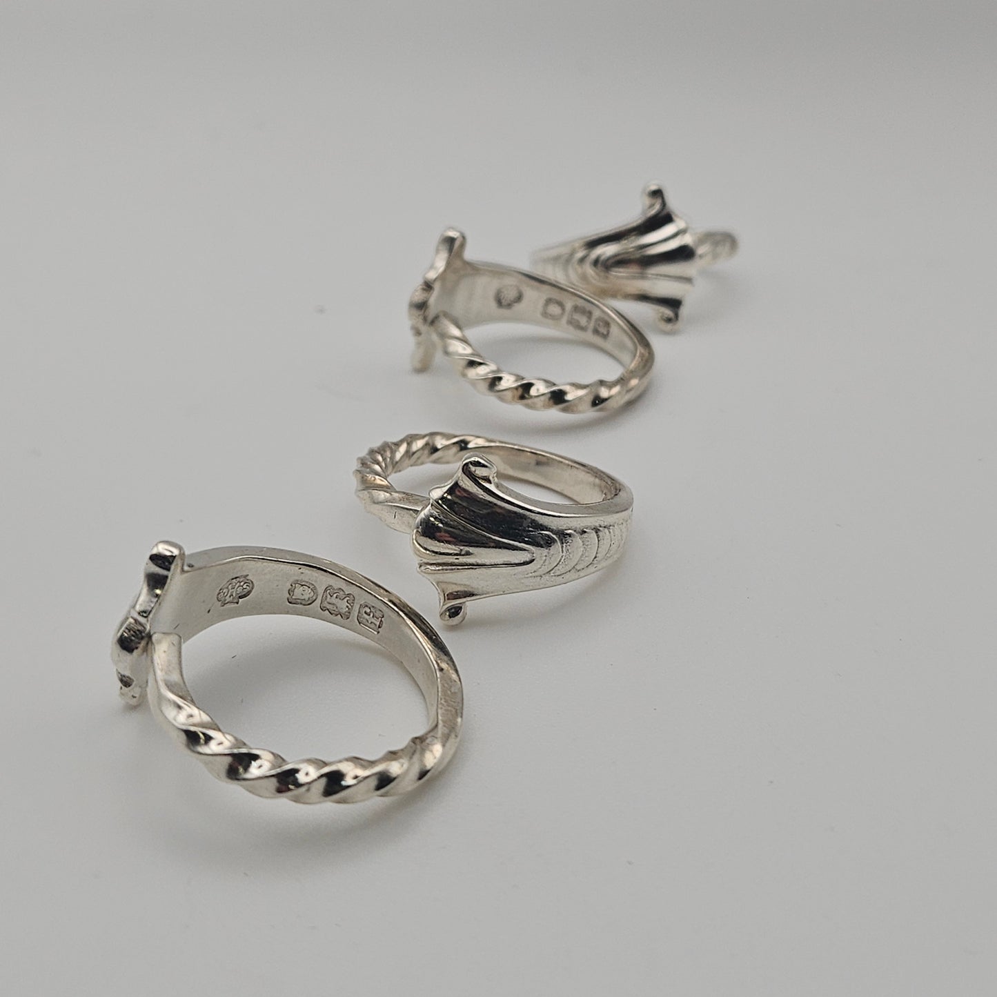 Sterling silver scroll and barley twist spoon handle ring