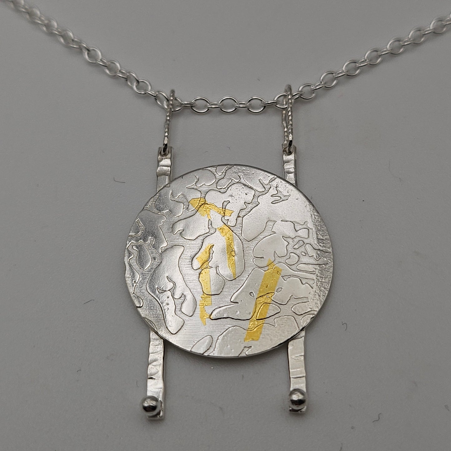 Sterling silver unique pendant with keumboo.