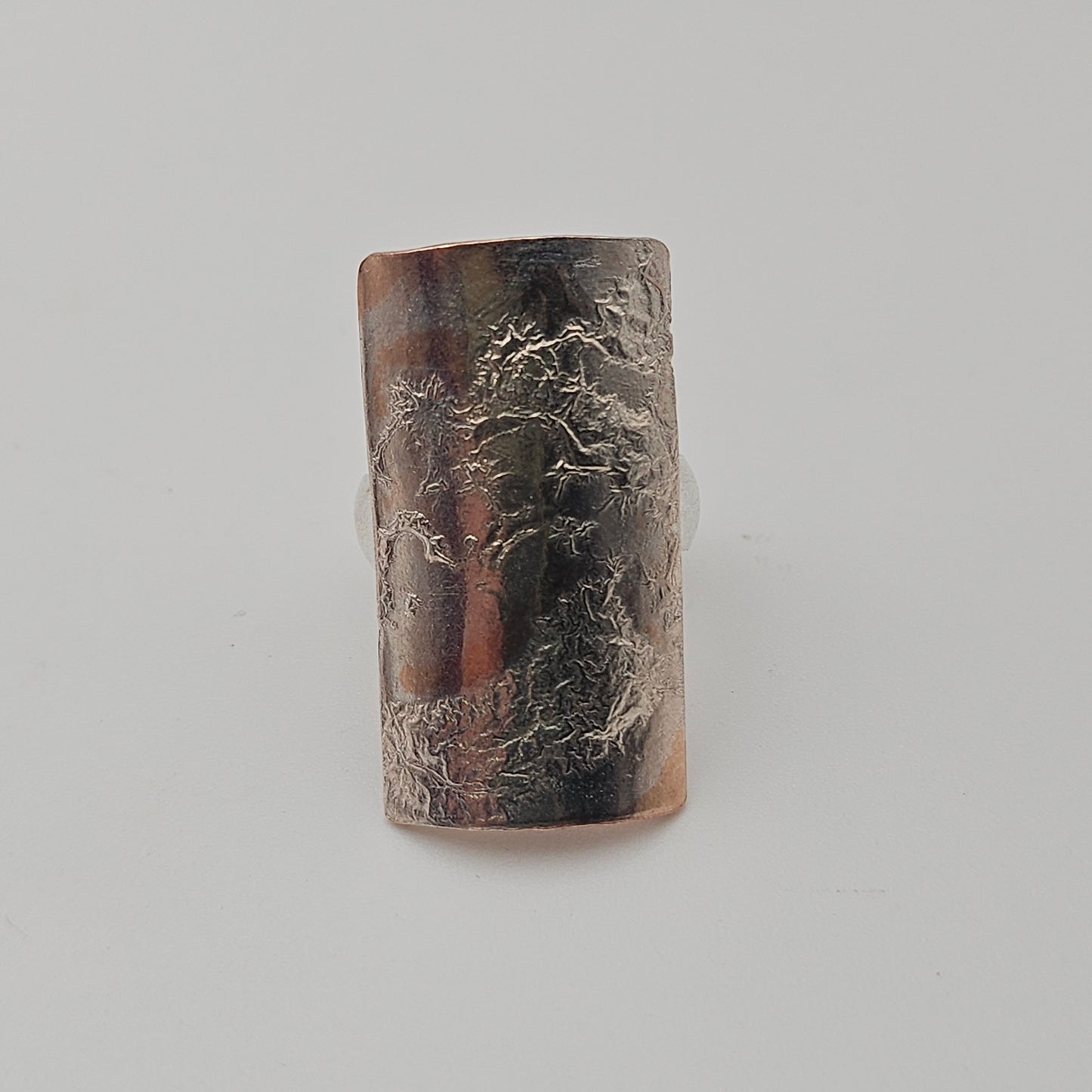 Sterling silver ring with copper and reticulated silver unique design