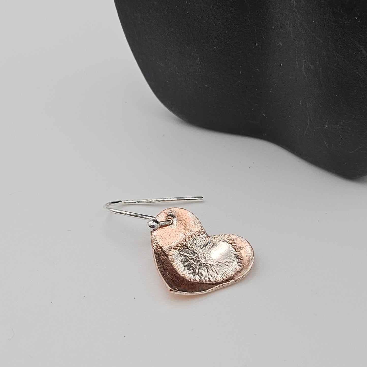 Sterling silver and copper love heart earrings