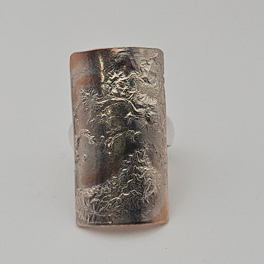 Sterling silver ring with copper and reticulated silver unique design